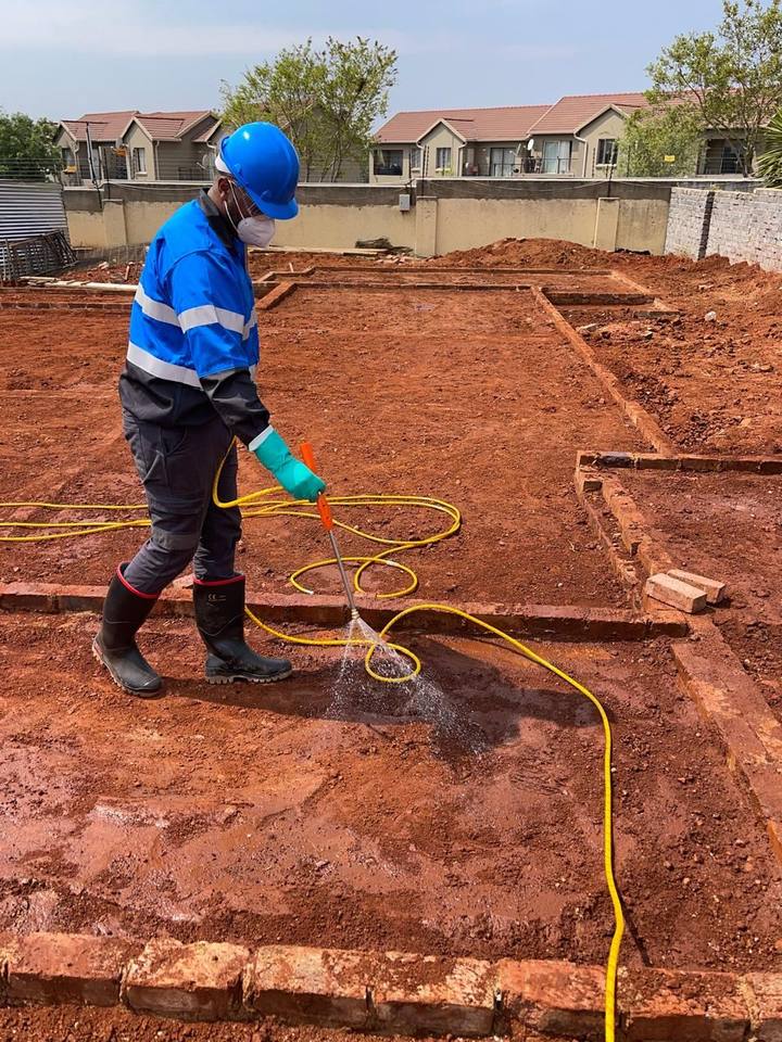 Fresh Lavation soil poisoning treatment at new building foundation, Pretoria